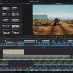A screenshot of editing software showing clips of a car driving in a desert