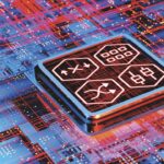 A blue and purple central computer processor chip